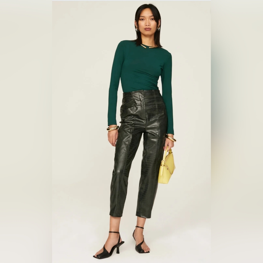 Marina Moscone × RTR Long-Sleeve Green Ruched Top Womens Size Large